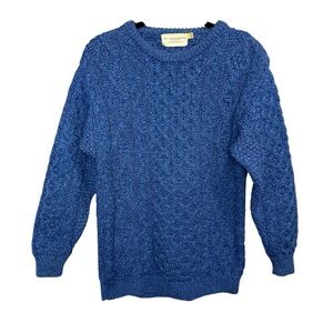 Aran Islands Knitwear Fisherman Blue Cable knit Wool sweater size XS Irish